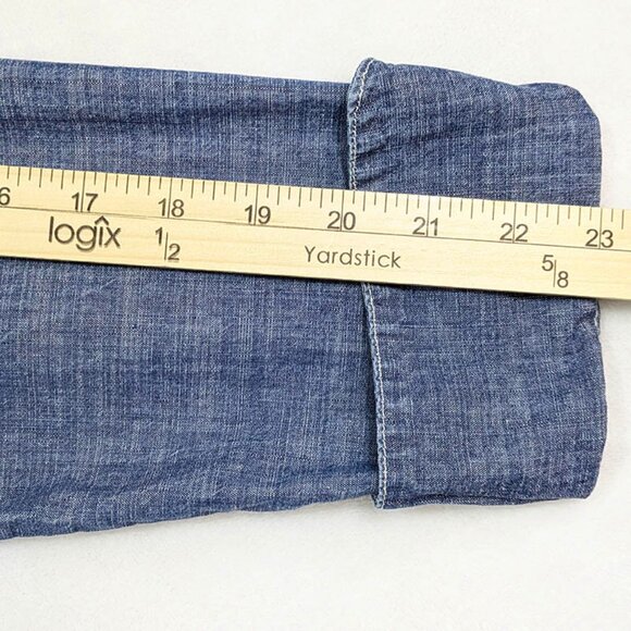 Duluth Trading Chambrey Rootstock Gardening Smock Shirt Womens L Blue Snap Front - Picture 9 of 12